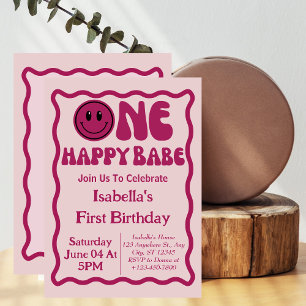 One Happy Babe Girl 1st First Birthday  Invitation
