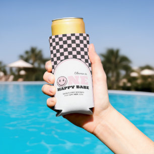 One Happy Babe Girls Pink 1st Birthday Seltzer Can Cooler