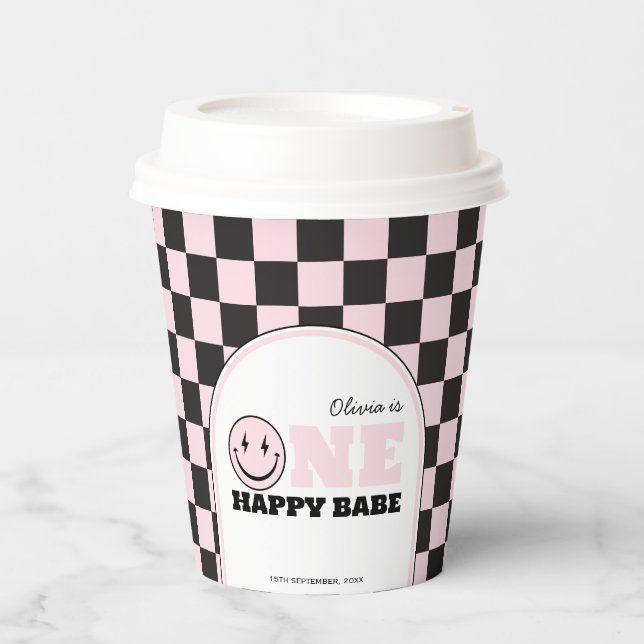 One Happy Babe Happy Face 1st Birthday Paper Cups (Front)