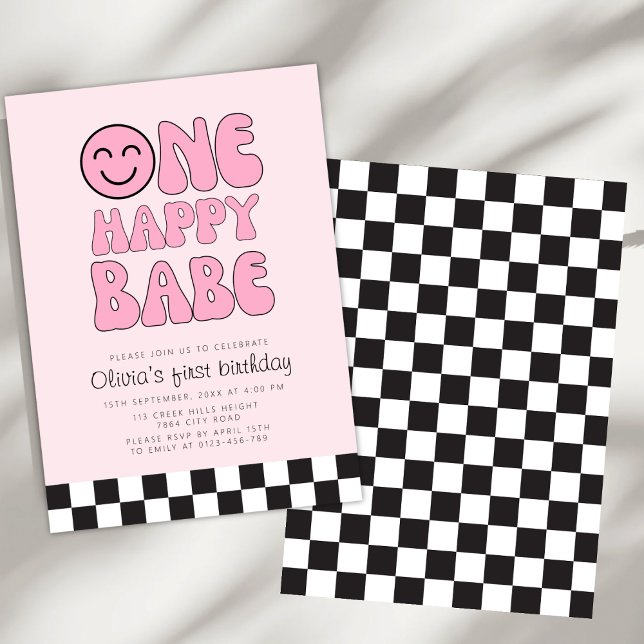 One Happy Babe Happy Face Pink  Invitation (Creator Uploaded)