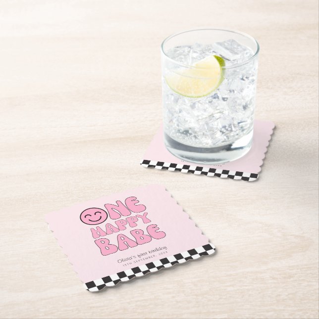 One Happy Babe Happy Face Pink  Paper Coaster (Insitu)
