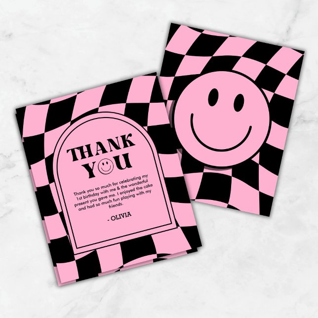 One Happy Babe Pink 1st Birthday Thank You Card (Budget One Happy Babe Pink Girl 1st Birthday Thank You Card  )