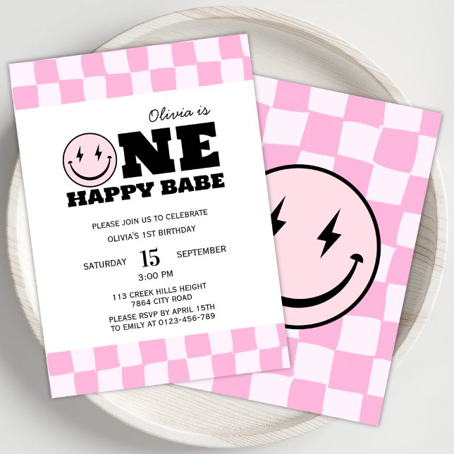 One Happy Babe Pink Girls Birthday Invitation (Creator Uploaded)
