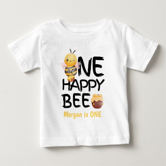 One Happy Bee Honey Yellow  Bee Girls 1st Birthday Baby T-Shirt (Front)