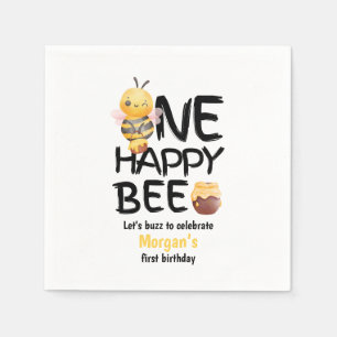 One Happy Bee Honey Yellow  Bee Girls 1st Birthday Napkin