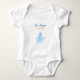One happy blue octopus under the sea birthday  baby bodysuit