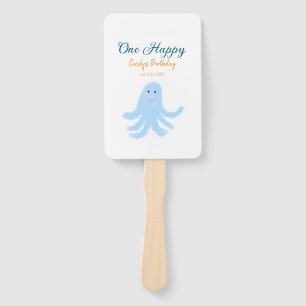 One happy blue octopus under the sea birthday hand fan