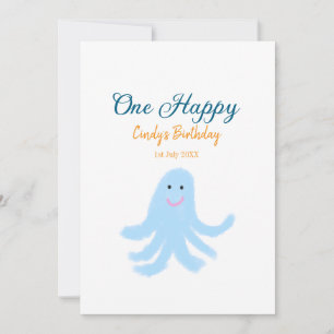 One happy blue octopus under the sea birthday holiday card