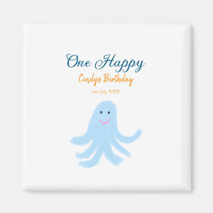 One happy blue octopus under the sea birthday magnet