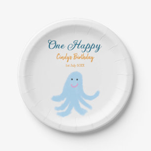 One happy blue octopus under the sea birthday paper plate