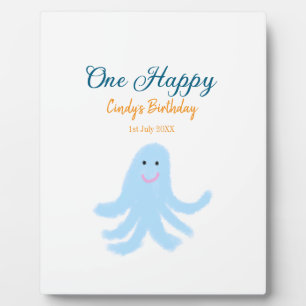 One happy blue octopus under the sea birthday plaque