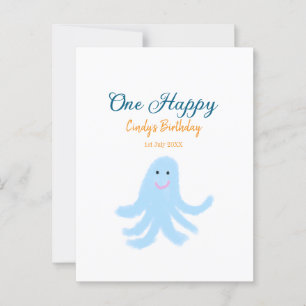 One happy blue octopus under the sea birthday  postcard