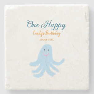 One happy blue octopus under the sea birthday  stone coaster