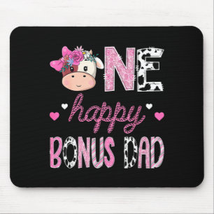 One happy bonus dad 1st birthday girl pink farm mouse pad