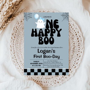 One Happy Boo Fall Boy 1st Birthday Party  Invitation