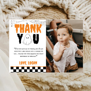 One Happy Boo Retro Boy 1st Birthday Party Photo Thank You Card
