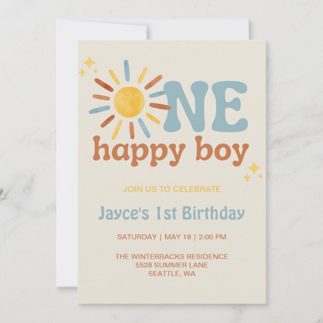 One Happy Boy, 1st Trip Around The Sun Invitation (Front)