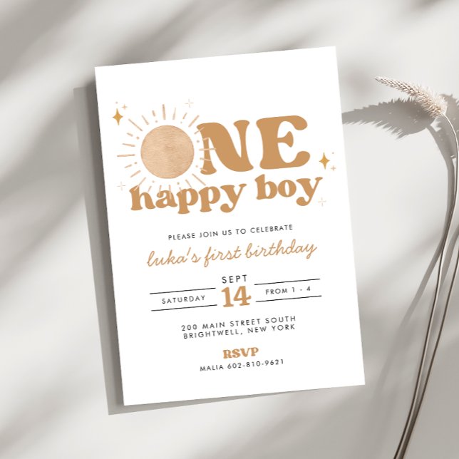 One Happy Boy Boho Sun First Birthday Invitation (Creator Uploaded)