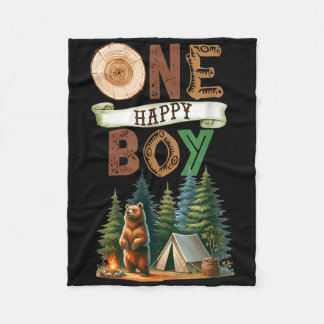 One Happy Boy Camper First Birthday Camping Bear K Fleece Blanket