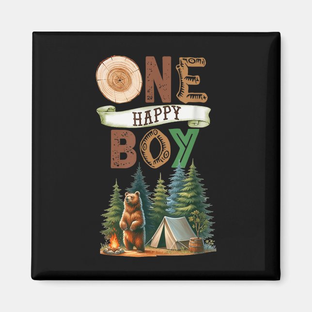 One Happy Boy Camper First Birthday Camping Bear K Magnet (Front)