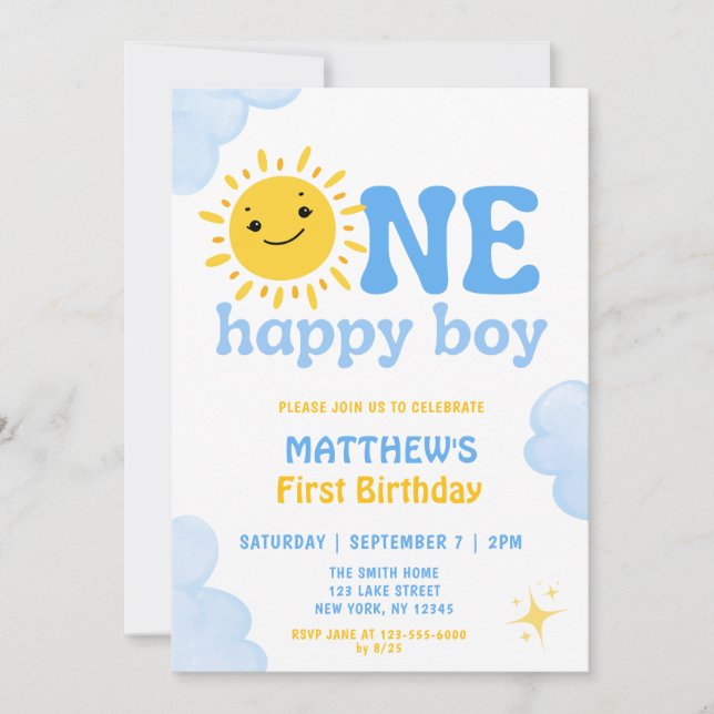 ONE HAPPY BOY FIRST BIRTHDAY INVITATION (Front)