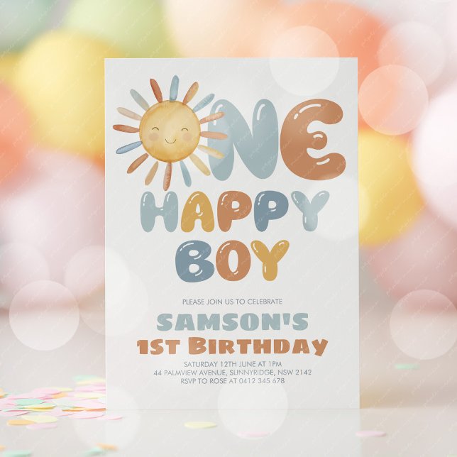 One Happy Boy Sun 1st Birthday Invitation (One Happy Boy! Boy's sun 1st birthday invitation )