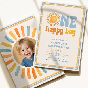 One Happy Boy Sunshine 1st Birthday  Invitation