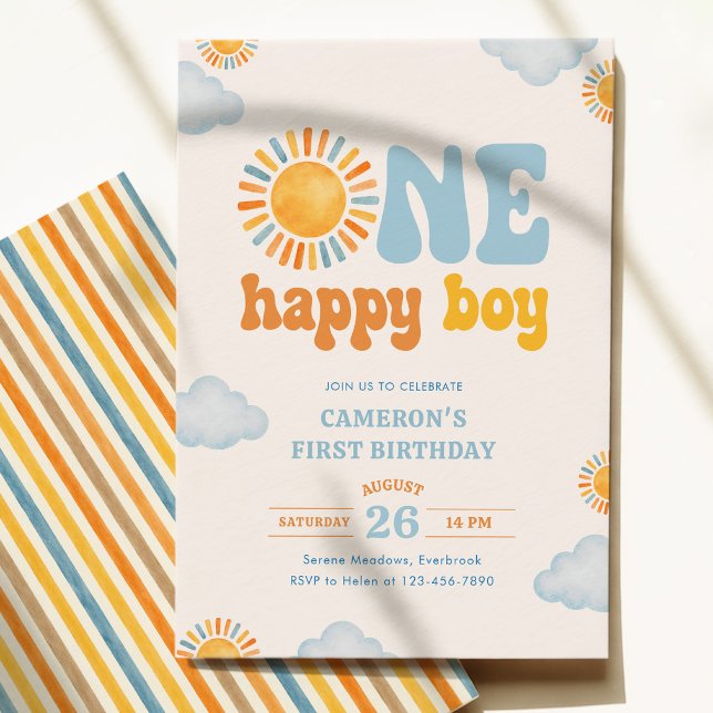 One Happy Boy Sunshine 1st Birthday  Invitation (Creator Uploaded)