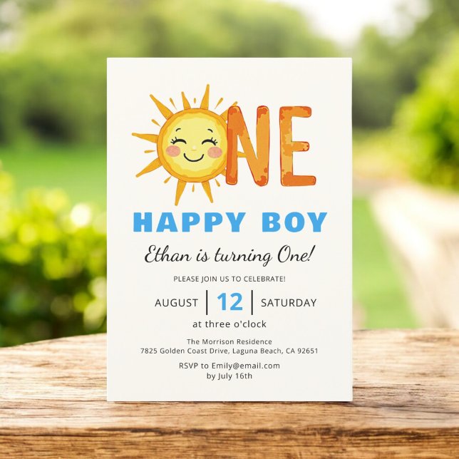 One Happy Boy Sunshine 1st Birthday Invitation (Creator Uploaded)