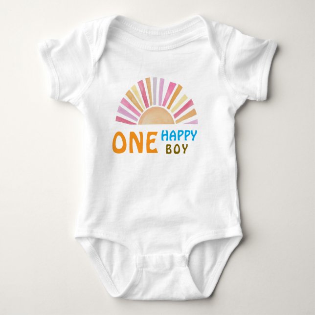 One Happy Boy Sunshine  1st Birthday or Everyday Baby Bodysuit (Front)