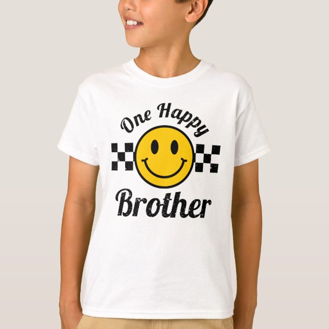 One Happy Brother Yellow Smile Birthday Matching T-Shirt (Front)
