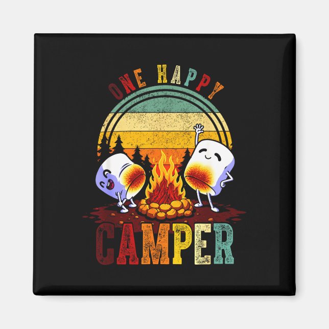 One happy camp retro marshmallow camping trip magnet (Front)