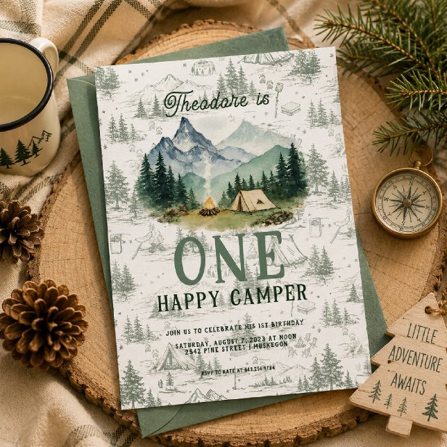 One Happy Camper 1st Birthday Camping Invitation (Creator Uploaded)