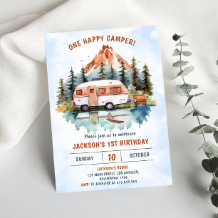 One Happy Camper 1st Birthday Camping Party Invitation