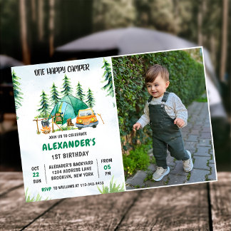 One Happy Camper 1st Birthday Camping Photo Invitation