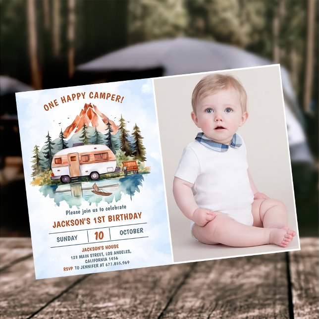 One Happy Camper 1st Birthday Camping Photo  Invitation (Creator Uploaded)