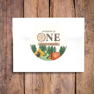 ONE Happy Camper 1st birthday Classic Round Sticker