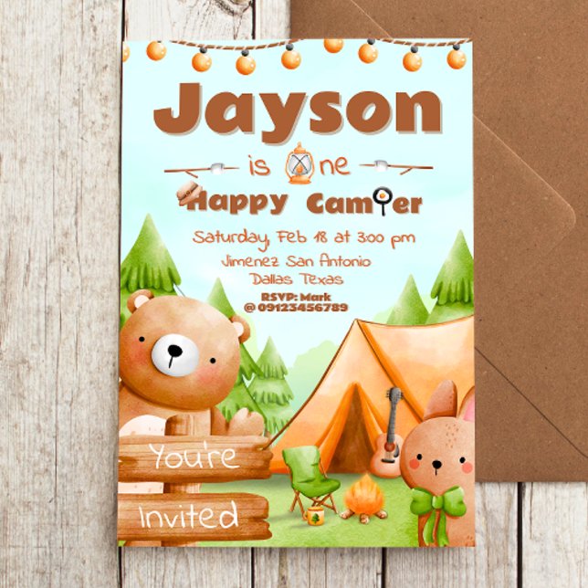 One Happy Camper - 1st birthday Invitation (One Happy Camper - 1st birthday Invitation)