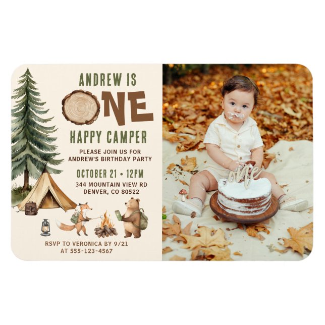 One Happy Camper 1st Birthday Invitation Magnet (Horizontal)