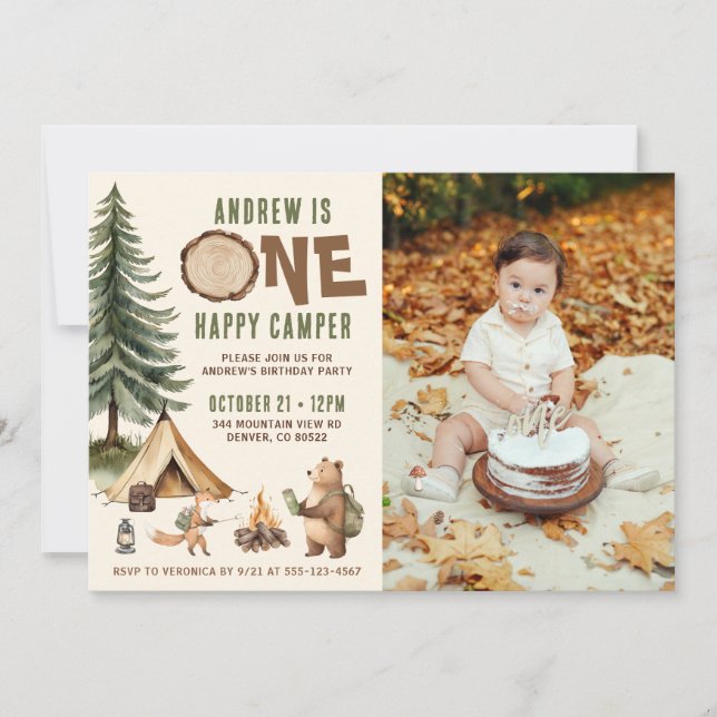 One Happy Camper 1st Birthday Invitation Photo (Front)