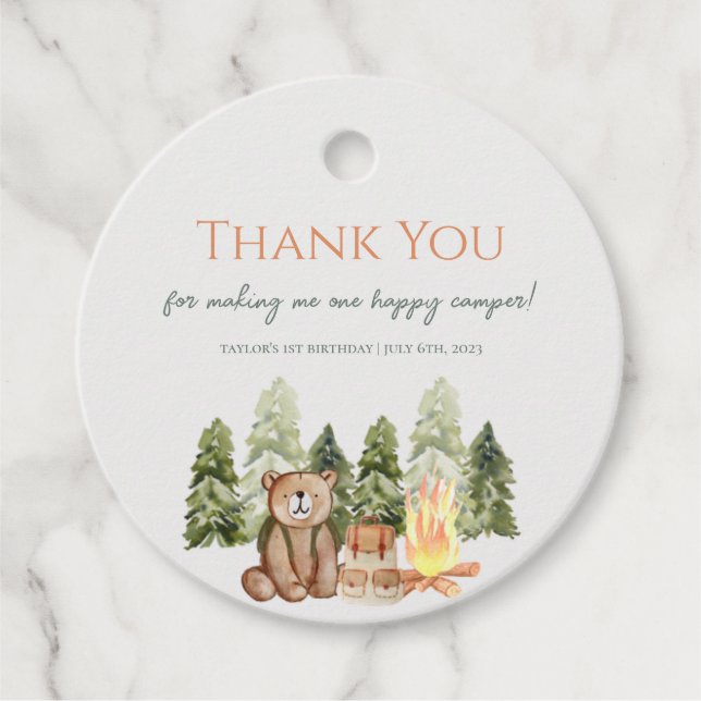 One Happy Camper 1st Birthday Party Favour Tag (Front)