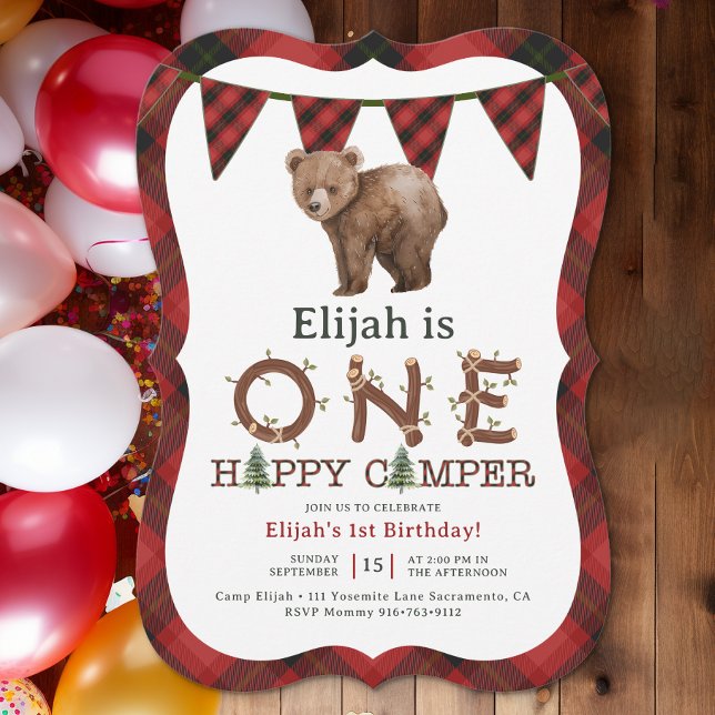 One Happy Camper 1st Birthday Party Invitation (One Happy Camper Birthday Invitation)