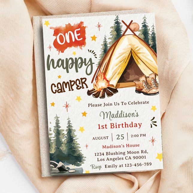  One Happy Camper 1st Birthday Party  Invitation (Creator Uploaded)