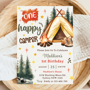  One Happy Camper 1st Birthday Party  Invitation
