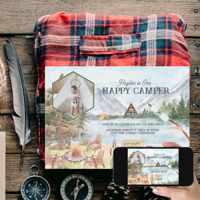 One Happy Camper 1st Birthday Photo Camping Invitation (Creator Uploaded)
