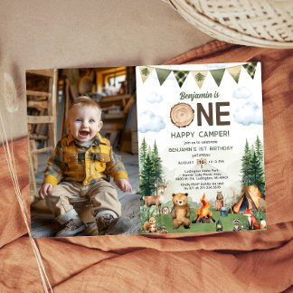 One Happy Camper 1st Birthday Photo Invitation
