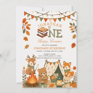 One Happy Camper 1st Birthday S’mores Woodland Invitation