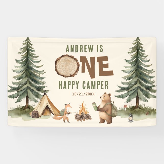 One Happy Camper 1st Birthday Vinyl Banner (Horizontal)