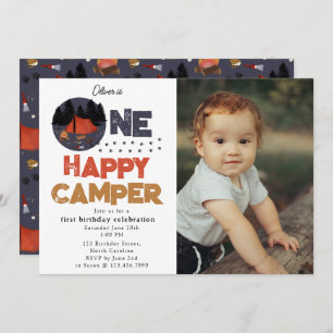 One Happy Camper 1st Summer Birthday Photo Invitation