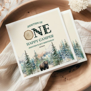 ONE Happy Camper Bear 1st Birthday Party Napkin